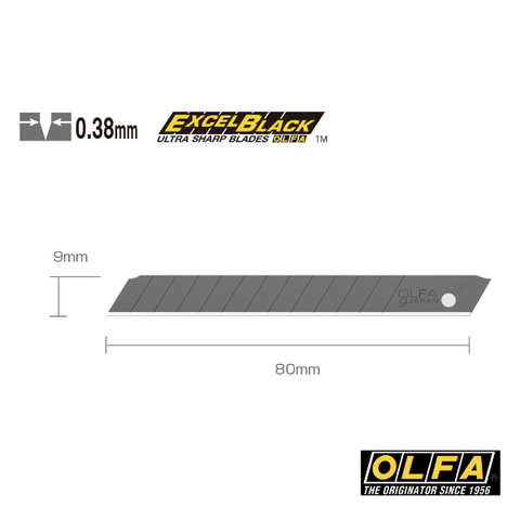 Olfa ABB-50 9mm Klingen Excel Black ultra (schwarze Klingen) - 50er Pack